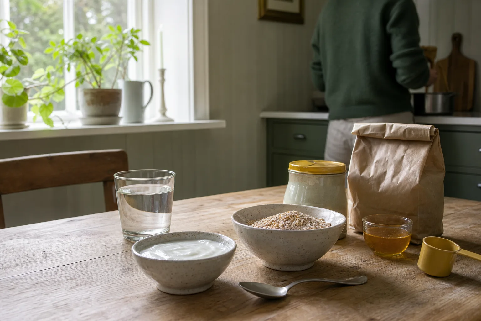 Skål med kruskakli och fil på frukostbord