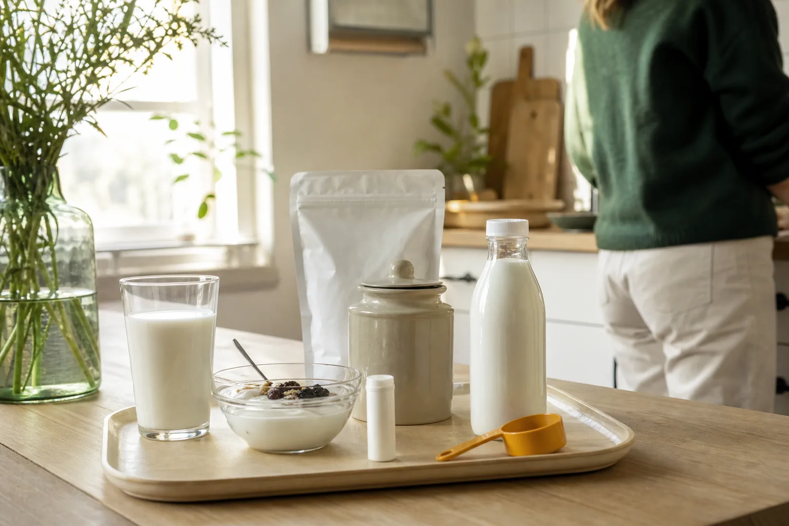 Neutral behållare vid mjölkglas och bärskål