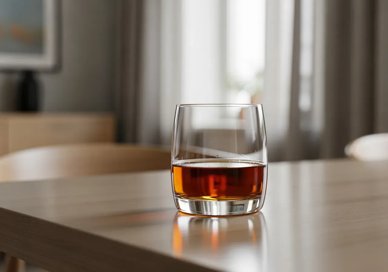 Alkohol i ett glas på ett bord