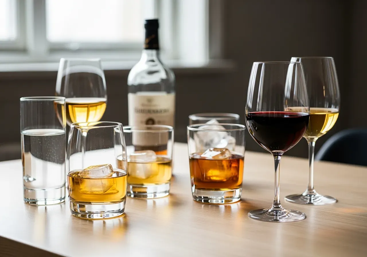 Glas med olika alkoholhaltiga drycker