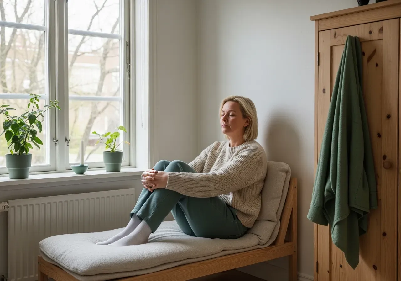 Person som andas djupt och sitter avslappnat
