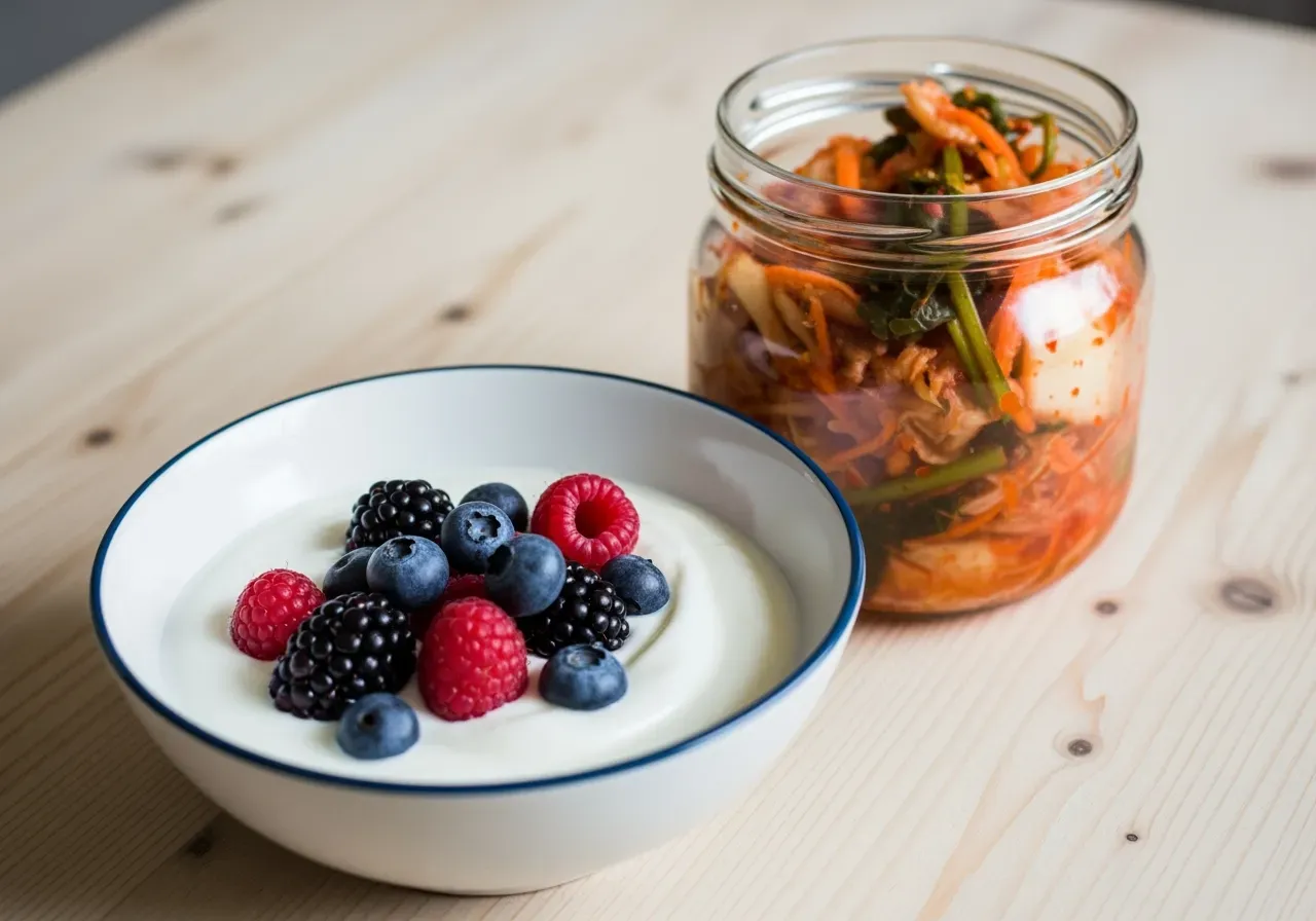 Närbild på fermenterad mat och yoghurt