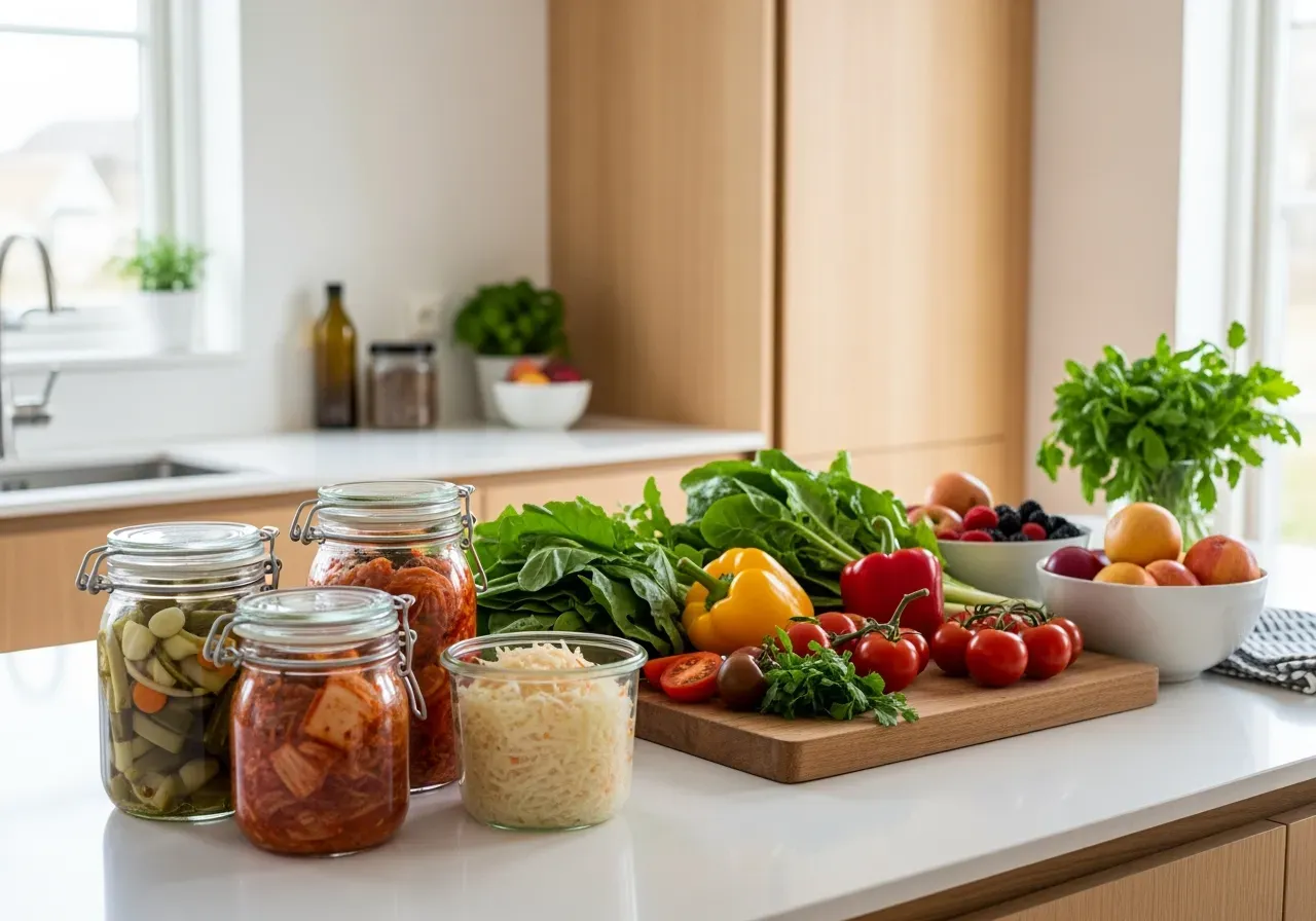 Färska råvaror och fermenterade produkter i kök