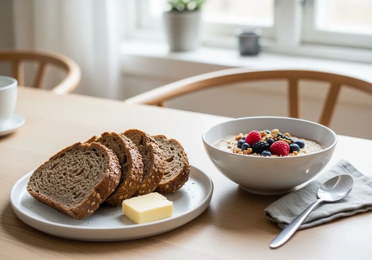 Gröt och fullkornsbröd som exempel på frukost