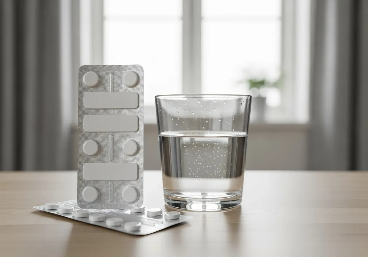 Penicillin tabletter och ett glas vatten