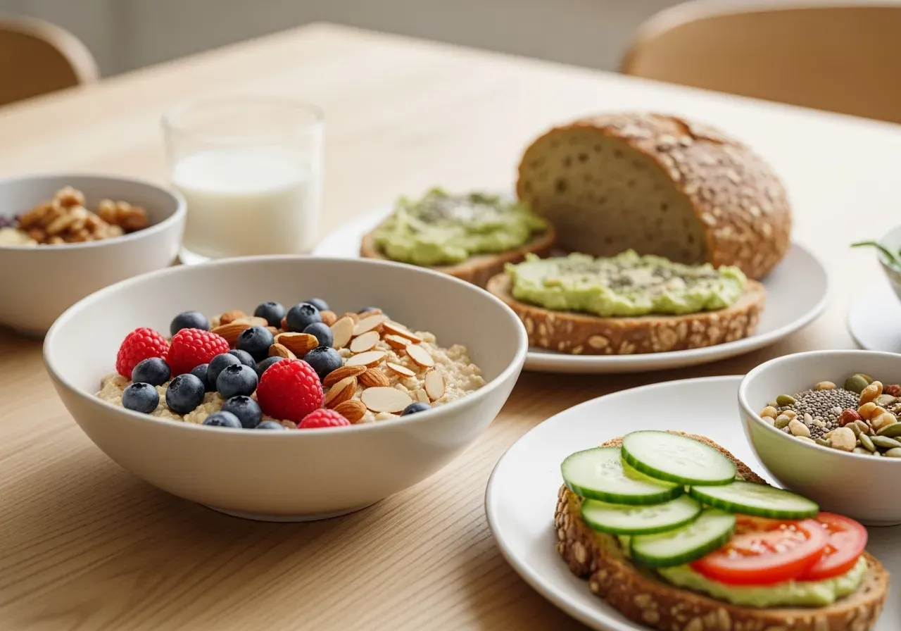 Närbild på frukost med fiberrik mat