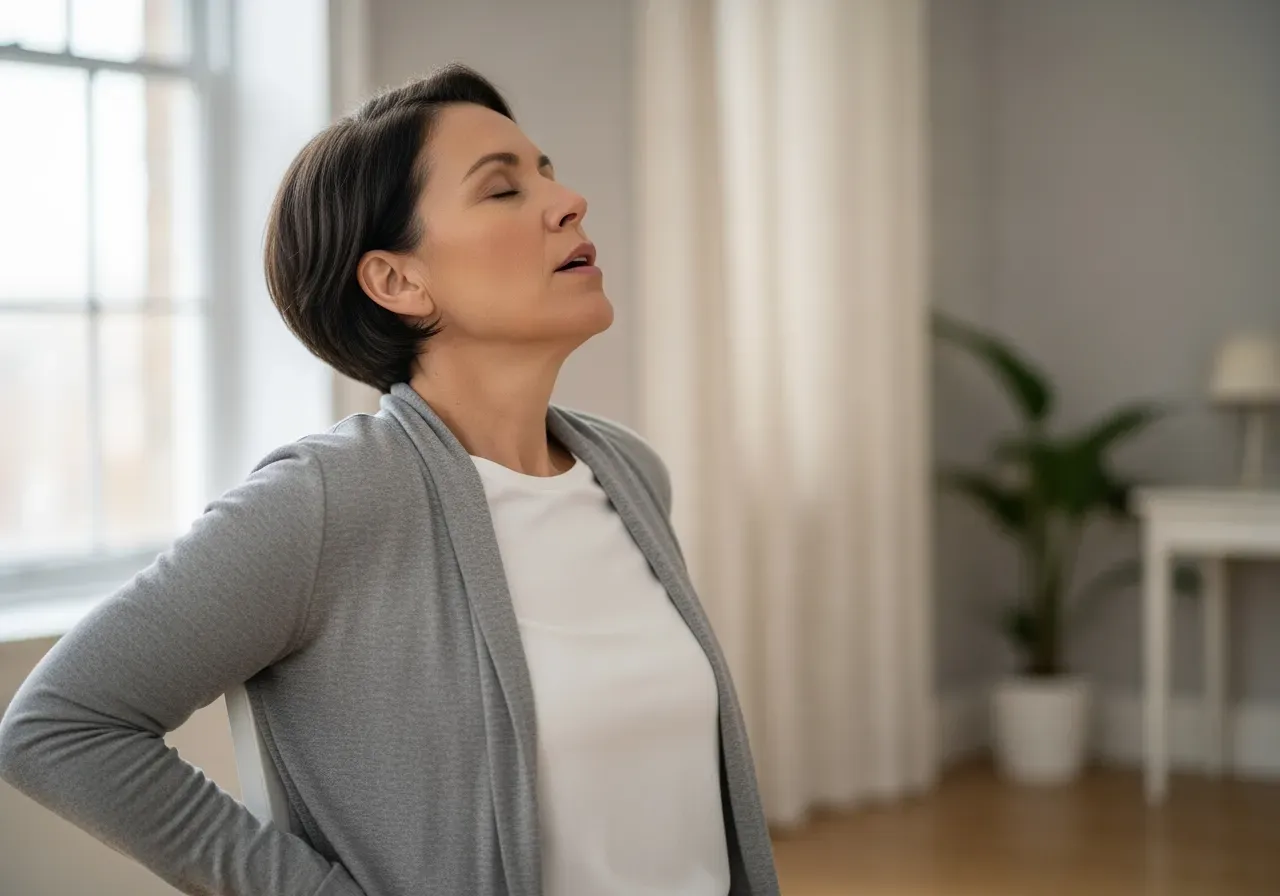Person som lutar sig tillbaka och tar ett djupt andetag