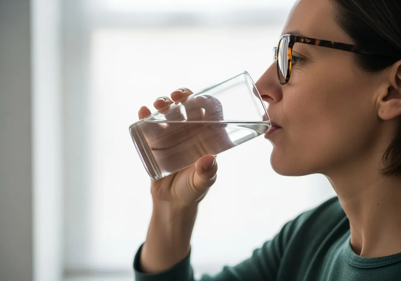 Närbild av en person som dricker vatten
