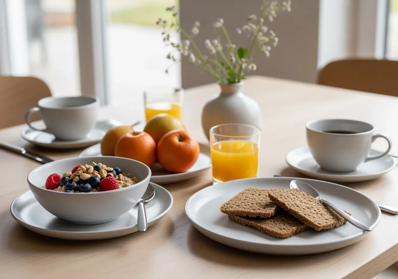 Frukost på bord med lättare rätter