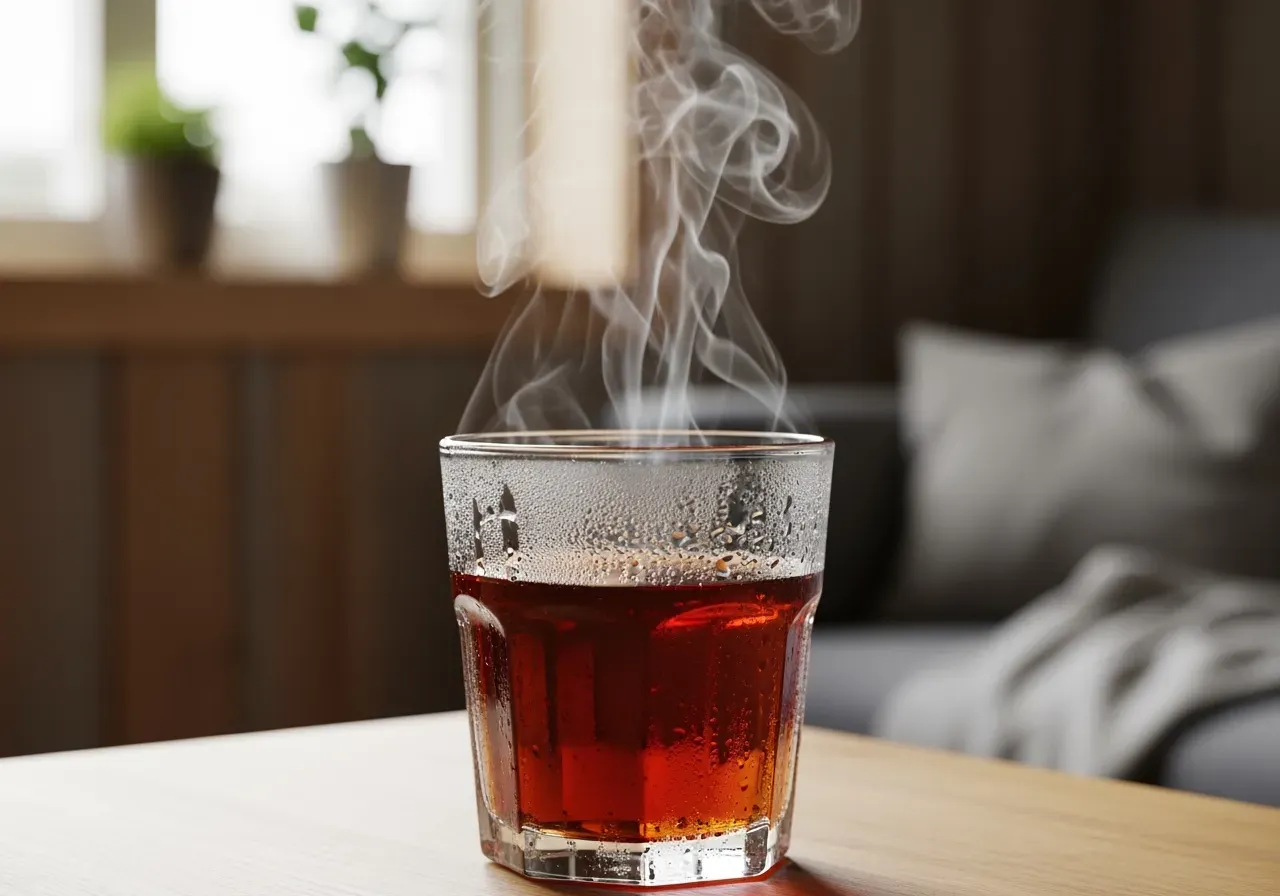 Glas med dryck som ångar