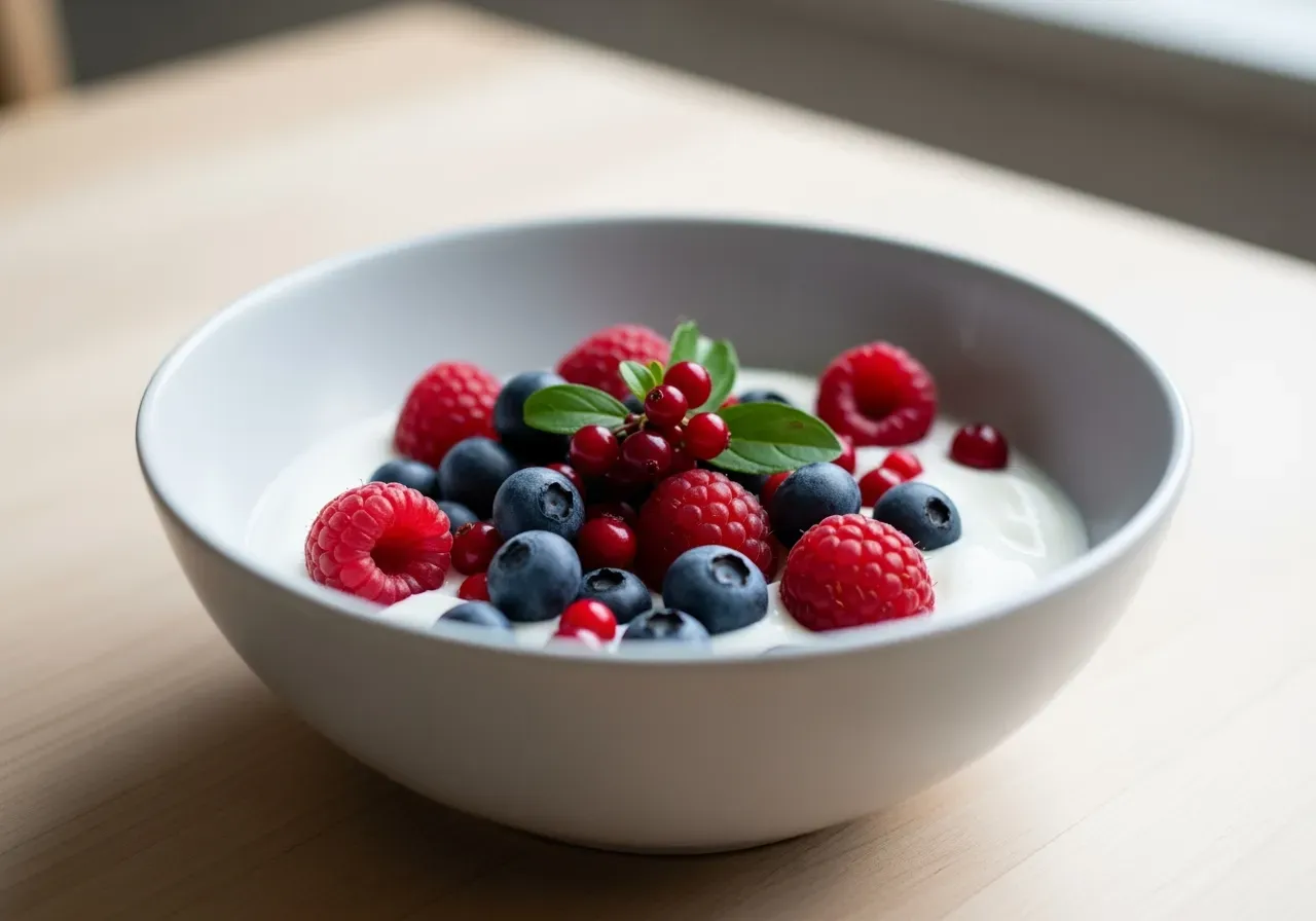 Skål med yoghurt och bär